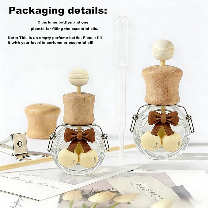 2 Pack Car Air Freshener Diffuser Bottle Refillable Empty Glass Perfume Bottle with Vent Clip, Drift Car Air Freshener Clip Essential Oil Diffuser for Car Oil Diffusers Interior Decor-A2 - Bloomnest