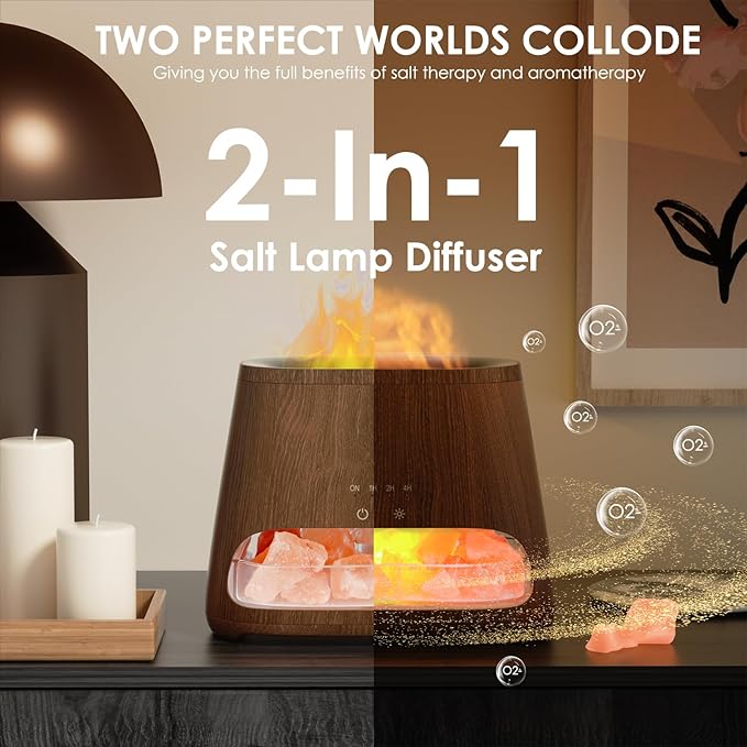 SALKING 2-in-1 Himalayan Salt Lamp Diffuser, Cool Mist Humidifier, Aromatherapy & Himalayan Salt Therapy, 100% Pure Himalayan Salt, Ultrasonic Essential Oil Diffuser with Ambient Glow, 150ml (Dark) - Bloomnest