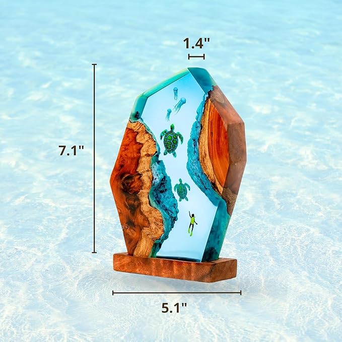Handmade 3D Ocean Resin Lamp – LED Color Changing Night Light, Artistic Sea Turtle & Coral Scene, Unique Coastal Home Decor Gift for Ocean & Nature Lovers - Bloomnest