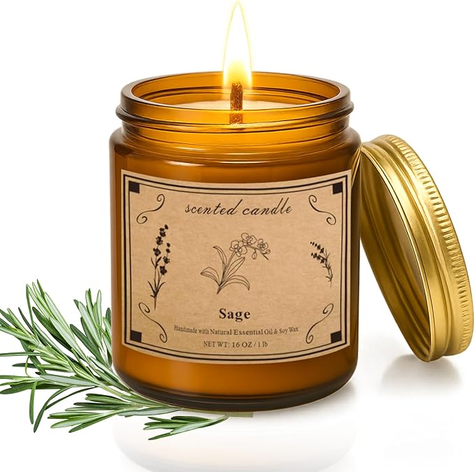 Sage Candles for Cleansing, 16oz Large Jar White Scented Candle, Over 100 Hours of Burn Time, Ideal for Home Decor and Gift - Bloomnest