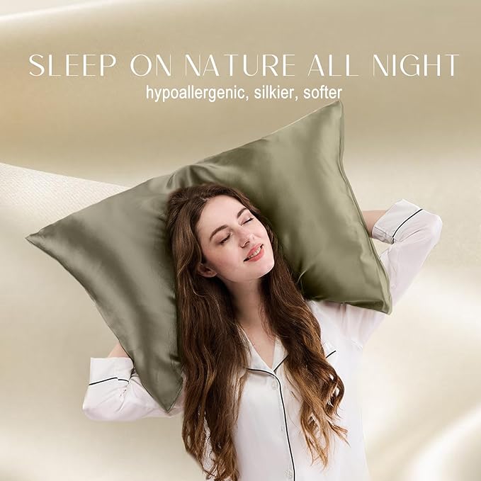 ZIMASILK 100% Pure Mulberry Silk Pillowcase for Hair and Skin Health,Soft and Smooth,Both Sides Premium Grade 6A Silk,600 Thread Count,with Hidden Zipper,1pc (Queen 20''x30'',Olive Grey) - Bloomnest