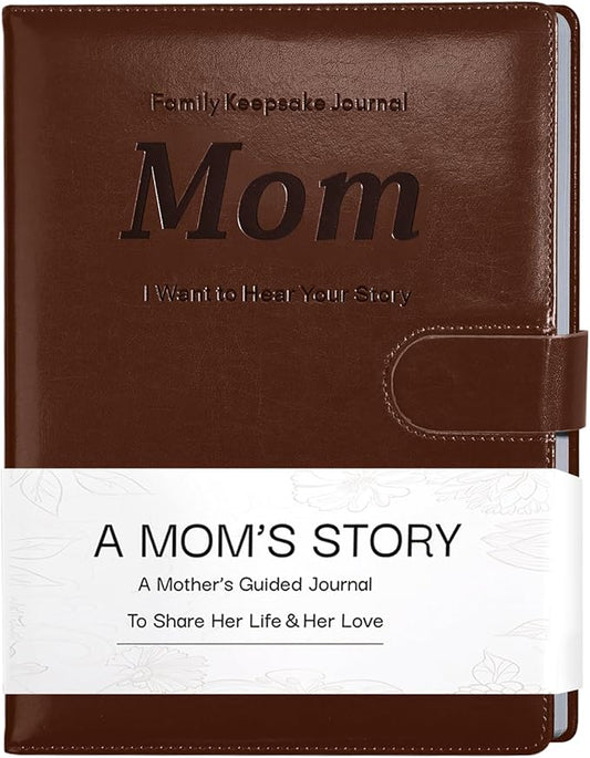 Artmag Mom's Life Story Journal with 250+ Prompt Questions, Family Keepsake Book Leather Cover for Mom to Share Her Memories for Birthday Mother's Day Christmas (Brown) - Bloomnest