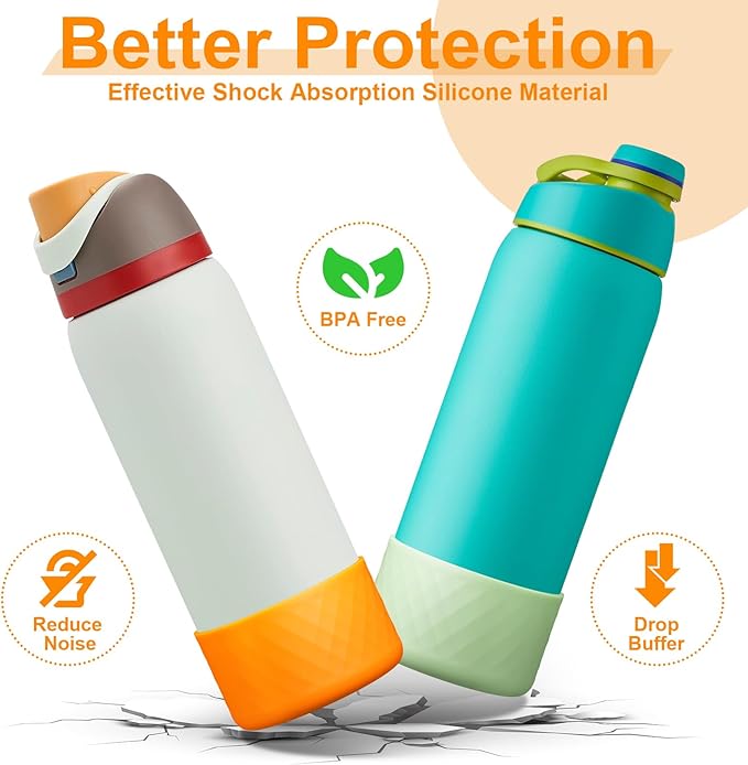 2PCS Silicone Water Bottle Boot for Owala 24oz 32oz 40oz, Anti-Slip Protective Sleeve Bottom Bumper Protector for FreeSip, Twist, and Flip Stainless Steel Water Bottles Alwenid
