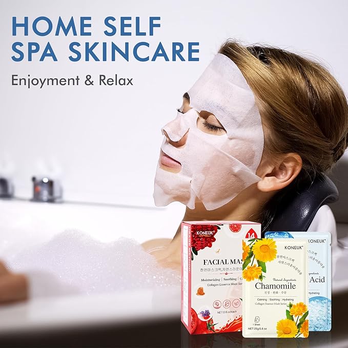 14 Pack Sheet Face Masks Skincare, Hydrating Face Masks Suitable for Dry Skin, Bulk Facial Mask Set for Women Skin Care, Face Mask Gifts Set for Face Spa - Bloomnest