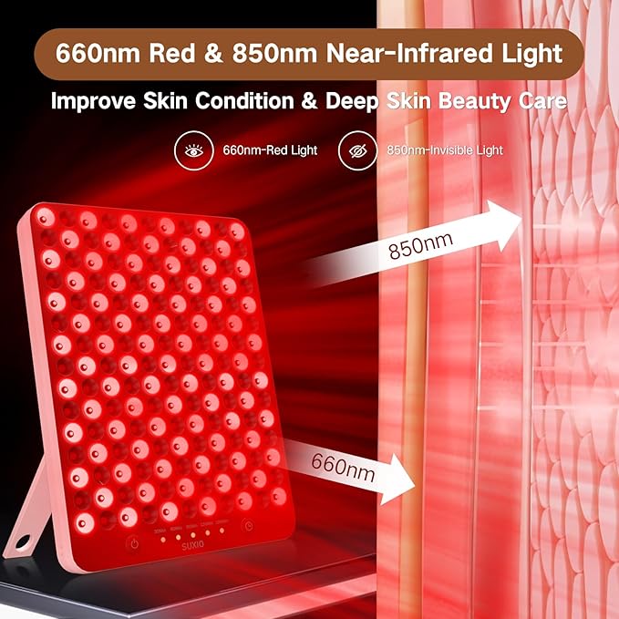 SUXIO Red Light Therapy Lamp - 165 LED Red Light Therapy Panel for Face & Body, Portable Deep 660nm - 850nm Near Infrared Light Therapy Device with Eye-Patch, Pink SUXIO