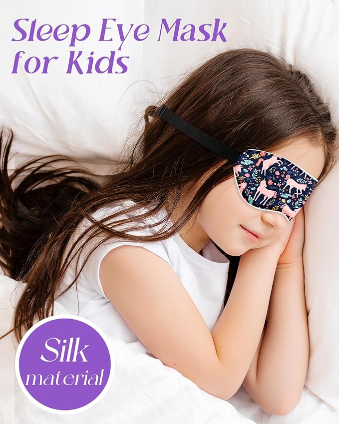 Sleep Mask for Kids - Cute Kawaii Cartoon Silk Sleeping Mask with Adjustable Strap Soft Smooth Light Eye Mask for Sleeping Silk Kids Eye Cover for Boys Girls Teens, BU Wildflower Unicorn - Bloomnest