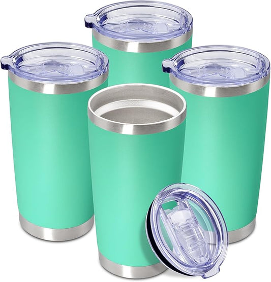 20 oz Tumbler Coffee Travel Tumblers Bulk with Lid Stainless Steel Double Wall Vacuum Insulated Mug Powder Coated Cups fit Car Cupholder for Hot and Cold - Light Blue, 4Pack