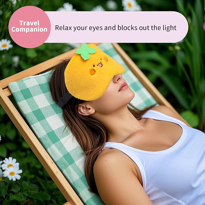 Cute Sleep Eye Masks for Kids, Kawaii Cartoon Kids Sleeping Mask for Women Boys Girls Teens, Soft Plush Adjustable Eyeshade Silk Travel Nap Eye Cover, Orange Persimmon - Bloomnest