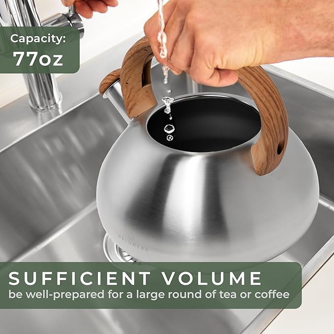 WALDWERK Tea Kettle Stovetop (2.4 Quart) - Teapot for Stovetop - also for Induction and Gas Stoves - Stainless Steel Tea Kettle - Whistling Tea Kettle for Stove Top - Bloomnest