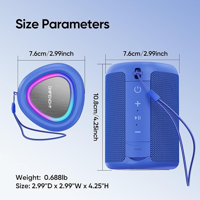 Portable Bluetooth Speaker with Lights, Stocking Stuffers, Powerful Crystal Clear Sound, IPX5 Waterproof, All Day Playtime, BT 5.3, TWS Paring, Small Wireless Speaker for Outdoor, White Elephant Gifts - Bloomnest