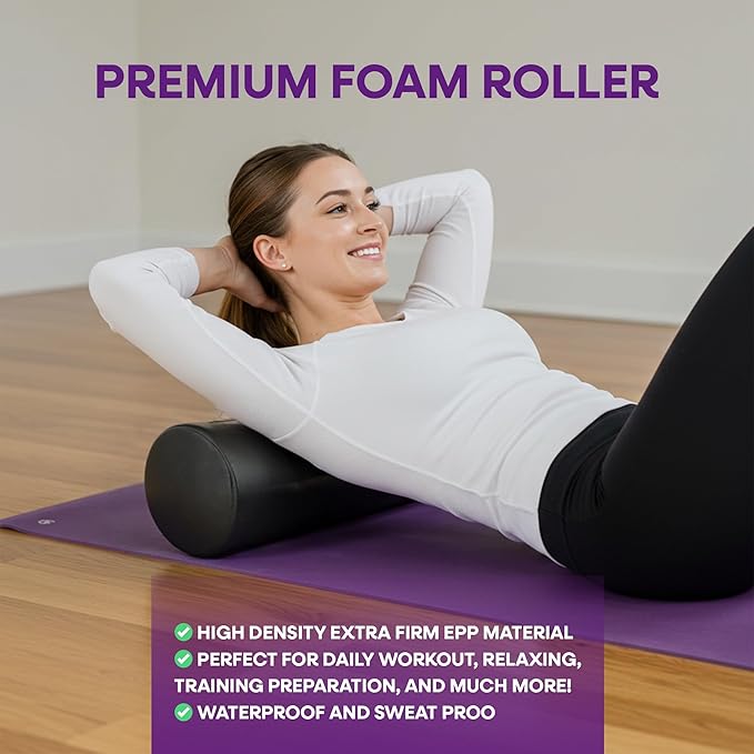 6-Piece Foam Roller Massage Set – Deep Tissue Muscle Recovery Kit with Massage Stick, Massage Balls & Stretch Strap – Includes Carry Bag – Black/Blue - Bloomnest