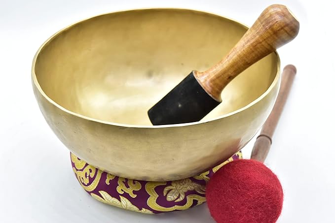10" Large Master Healing Hand hammered Tibetan Singing Bowl - Great for Meditation, Yoga, Sound Bath, Mindfulness, Relaxation - Cushion, Wooden Mallet & Drumstick Included - Bloomnest