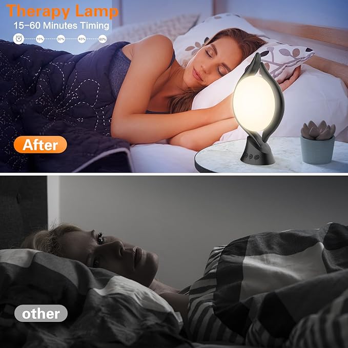 Voraiya Light Therapy Lamp 10000 Lux, UV-Free Therapy Light with 5 Brightness, 3 Color Temperature, 4 Timer, Memory Function, Full Spectrum, Bright Seasonal Sun Light Lamp for Bedroom, Office (Black) - Bloomnest