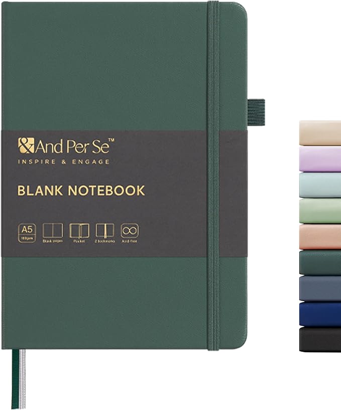&And Per Se Blank Journal Notebook, 160 Pages, A5 5.7 x 8 inches 100 gsm Thick Paper Notebook Journals for Writing, Hardcover Notebook(1 Pack, green)