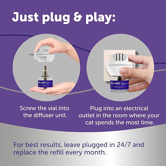 FELIWAY® Optimum 30 Day Cat Calming Plug In Pheromone Diffuser Starter Kit, 48ml - Helps Reduce Common Signs of Stress in Cats & Kittens, Enhanced Calming - Bloomnest