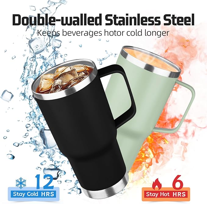 20 oz Tumbler with Handle Stainless Steel Insulated Coffee Tumbler with Lid and Straw Double Wall Vacuum Insulated Coffee Mug Leak Proof Travel Mug Tumbler for Hot and Cold Drink (Black,4pack) - Bloomnest