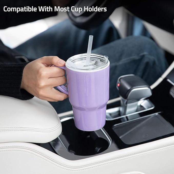 Sweejar Ceramic Travel Mug with Lid, 16 oz Portable Coffee Mug, Dishwasher Safe Tea Cup with Infuser, Reusable Teacup for Car Cup Holder, Tea Lovers(Purple) - Bloomnest