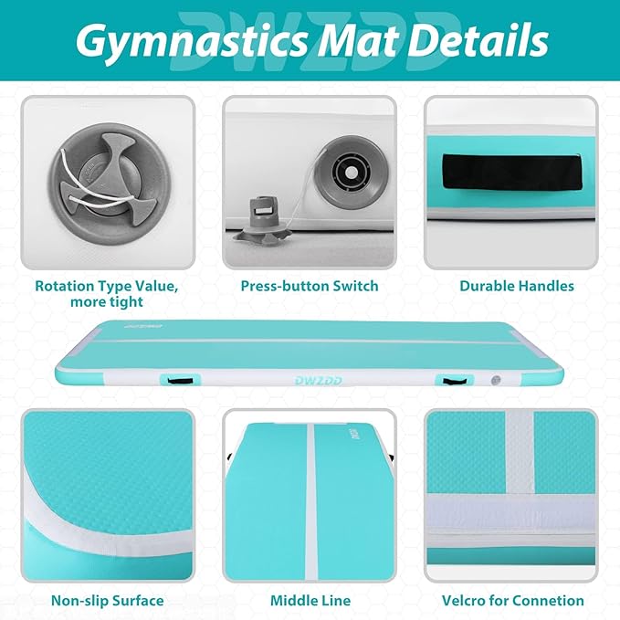 Dwzdd Gymnastics Air Mat 10ft/13ft/16ft/20ft Tumbling Mat Inflatable Gymnastics Tumble Track for Home/Gym/Training/Cheerleading/Water with Electric Pump - Bloomnest