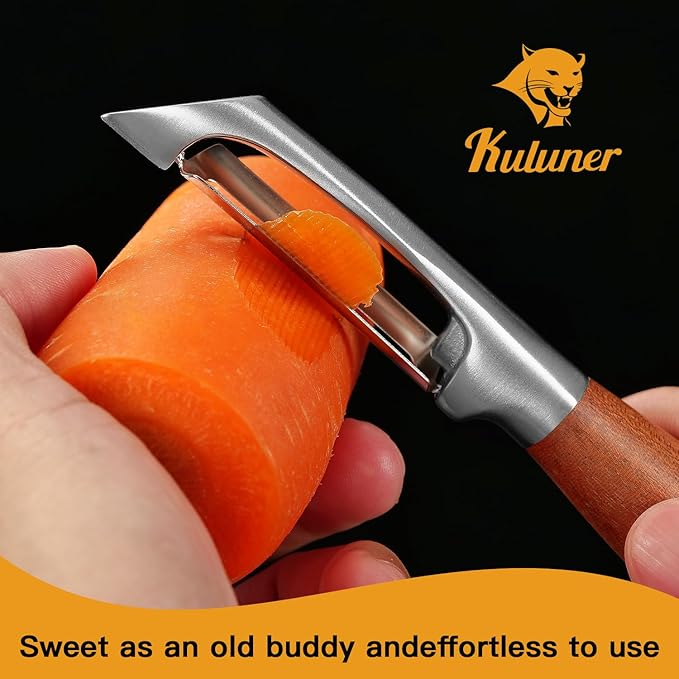Premium I Type 304 Stainless Steel Multifunctional Kitchen Peeler Real Wood Handle Ultra Sharp Blade Vegetable Potato Apple(Aosuan) - Bloomnest