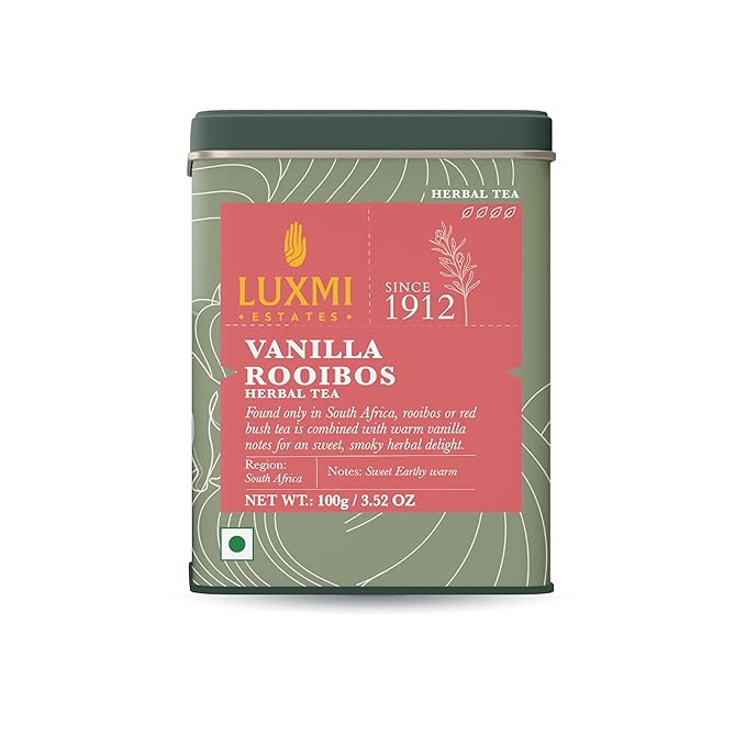 Luxmi Estates - Rooibos Vanilla - Organic Rooibos Tea with Natural Vanilla Extract - Loose Leaf - 100g (50 Cups)| Limited Fall Tea, Calming and Relaxing - Bloomnest