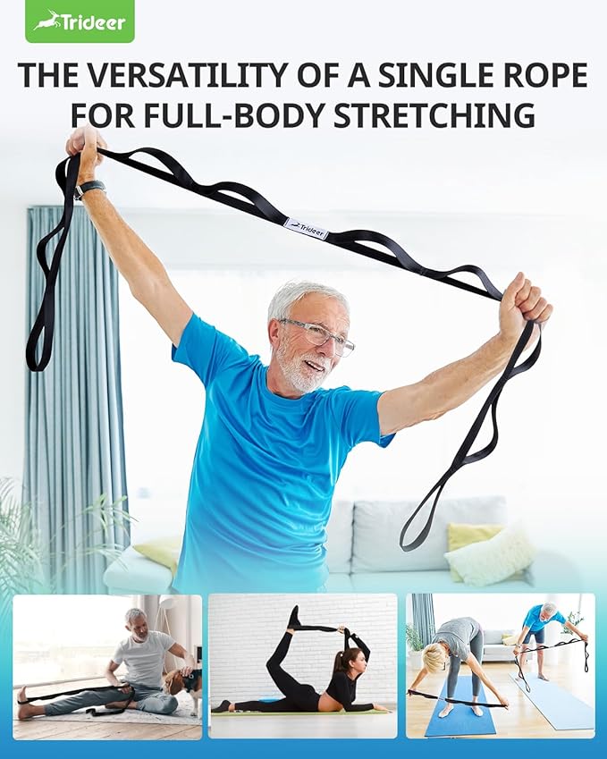 Trideer Stretching Strap Yoga Strap Physical Therapy for Home Workout, Exercise, Pilates and Gymnastics, 10 Loops Non-Elastic Stretch Bands with Aesthetic Packaging for Women & Men - Bloomnest