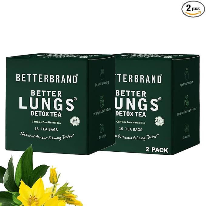 Betterbrand Mullein Tea Bags for Lung Detox - Respiratory Support with Thyme, Elderberry, Ginseng, Ginger, Caffeine Free Herbal Blend - 15 Tea Bags (Pack of 2) - Bloomnest