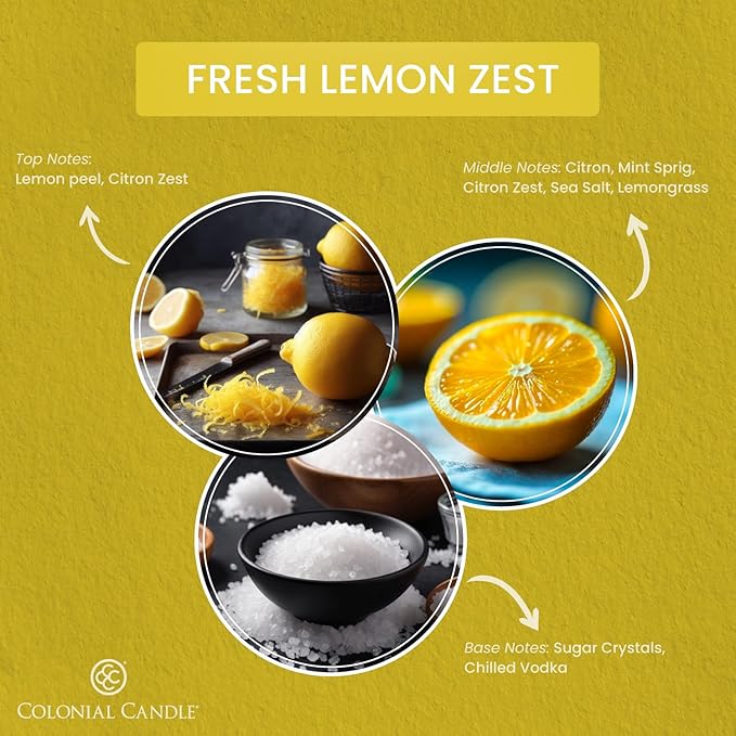 Colonial Candle Fresh Lemon Zest Scented Candle Jar, Highly Fragranced Candles for Home Scented, Mottled Wax Candle, 2 Wick, 8 oz - Made in The USA - Bloomnest