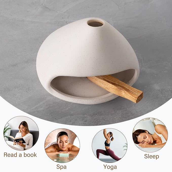 Palo Santo Burner- Mini Zongzi ceramics chiminea for sage/sticks/sone, ceramics Incense Holder with ash catcher, aromatic meditation gifts for women anxiety relief, ceramic copalera home decor MOUGIGI