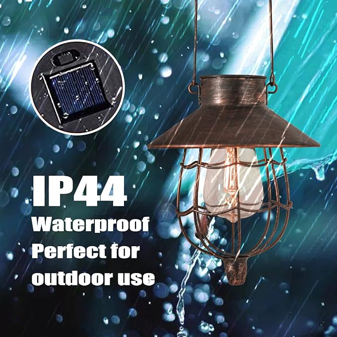 YAKii 2 Pack Solar Lantern Hanging Waterproof Outdoor Metal Solar Lamp with Warm White Light Decorate for Yard Garden Pathway Patio Porch Decor (Antique Copper) - Bloomnest