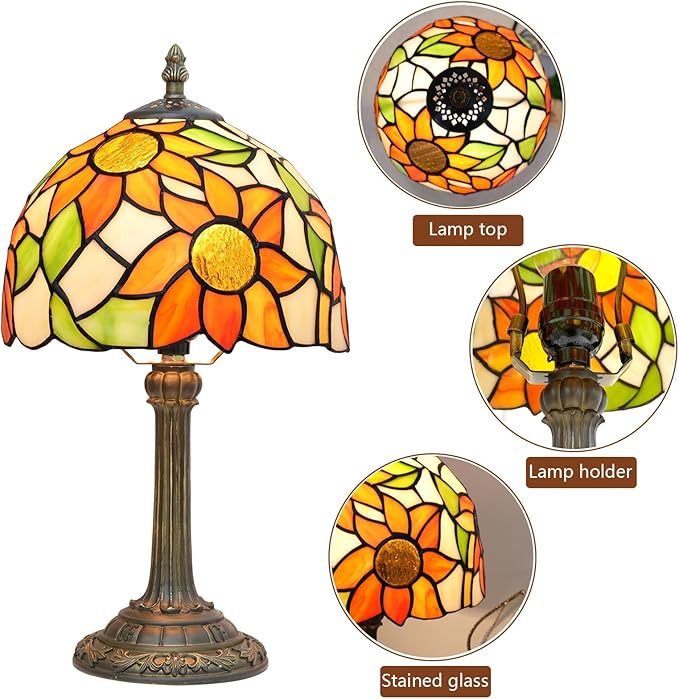 Tiffany Lamp Stained Glass lamp Small Bedside Table Lamps for Living Room Bedroom Dorm Kitchen Home Decor Festival Birthday Gift,Sunflower - Bloomnest