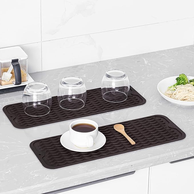 Silicone Dish Drying Mat for Multiple Usage,Easy clean,Eco-friendly,Heat-resistant Silicone Mat for Kitchen Counter,Sink,Bar,Bottle,or Cup Coffee M 17 inches x 6 inches - Bloomnest
