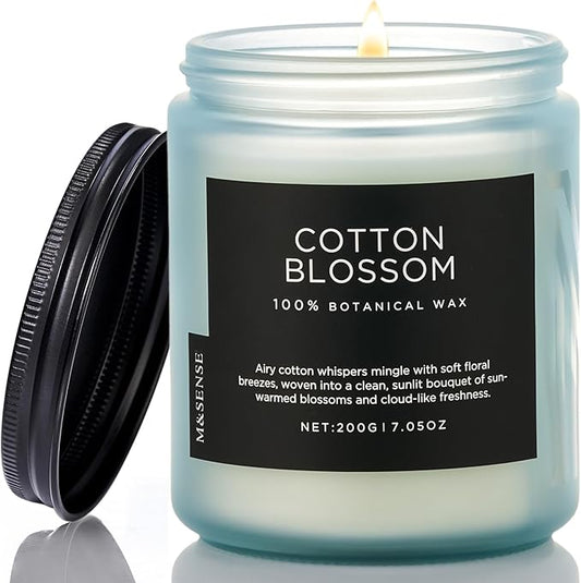 M&SENSE Clean Cotton Scented Candle - 7.05oz Natural Soy Wax Clean Cotton Blossom Scent Non Toxic Candle, 50-Hour Slow Burning 2-Wick Aromatherapy Home Fragrance Gifts for Home Decor - Bloomnest