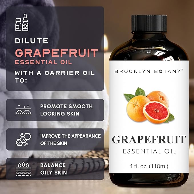 Brooklyn Botany Grapefruit Essential Oil - Huge 4 Fl Oz - 100% Pure and Natural - Premium Grade with Dropper - for Aromatherapy and Diffuser - Bloomnest