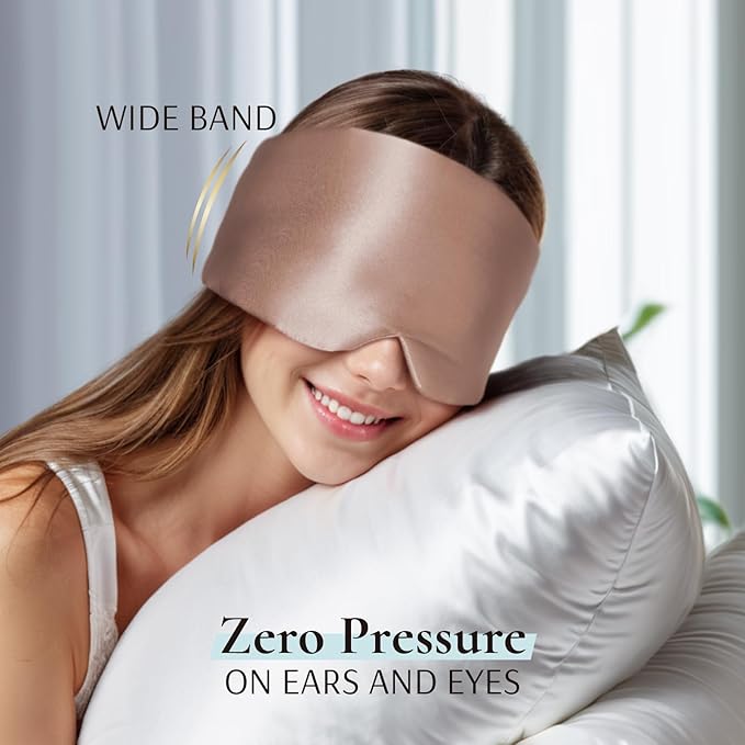 Zenssia 100% Mulberry Silk Sleep Mask Eye Mask for Man and Woman with Adjustable Headband, Full Size Large Sleep Mask & Blindfold for Total Blackout for All Night Sleep, Travel & Nap-Taupe - Bloomnest
