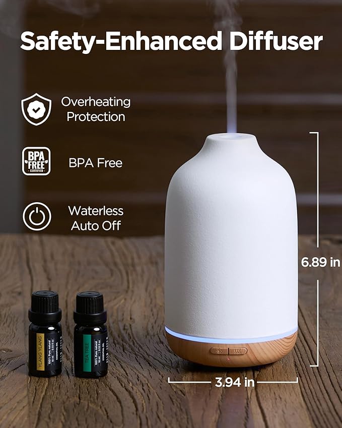 InnoGear 150ml Ceramic Essential Oil Diffuser, Handcrafted Stone Aromatherapy Scent Diffuser Ultrasonic Aroma Diffusers Humidifier Vaporizer with 2 Mist Modes Waterless Auto Off for Home Room Office - Bloomnest