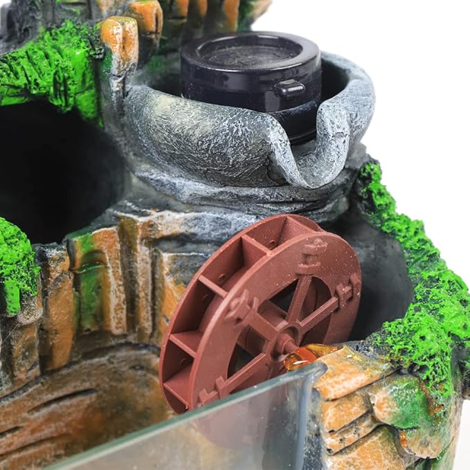 Indoor Zen Rockery Fountain with Birds & Fisherman Sculpture – Feng Shui Waterfall Desktop Decor for Office/Home | Soothing Water Sound & Energy-Efficient Pump (Wigwam with Atomizer) - Bloomnest