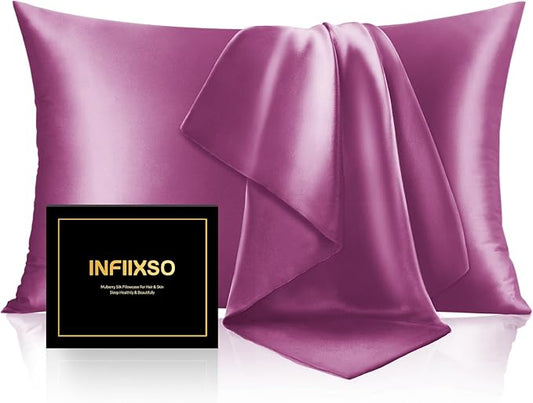 INFIIXSO Mulberry Silk Pillow Cases King Size Set of 2, Silk Pillowcase with Hidden Zipper 20"x36", Extraordinary Smooth and Soft Pillow Case for Hair and Skin(Purple, 2 Pack) - Bloomnest