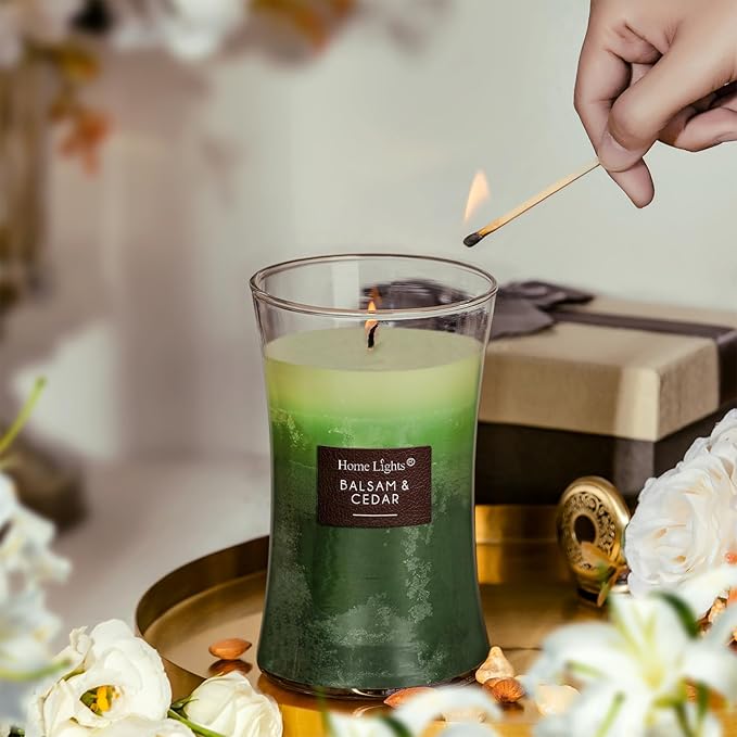 HomeLights 3-Layer Candles for Home Scented, 21.52 OZ Natural Soy Wax Scented Candles Burns Up to 100 Hours, Large Jar,Balsam & Cedar - Bloomnest