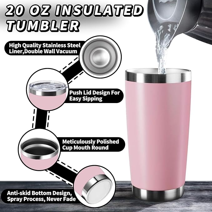 1 Packs, 20oz Stainless Steel Tumbler with Lid, Leakproof Double Wall Travel Mug for Hot/Cold Drinks, Home Office Outdoor Party Use, Durable Powder Coated Insulated Cup/Pink - Bloomnest