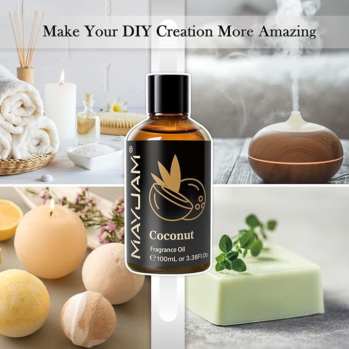 MAYJAM 100ML/3.38FL.OZ Coconut Fragrance Oils with Glass Dropper, Essential Oils for Diffusers for Home, Long Lasting Scented Oils for Diffusers Soap Candle Making - Bloomnest