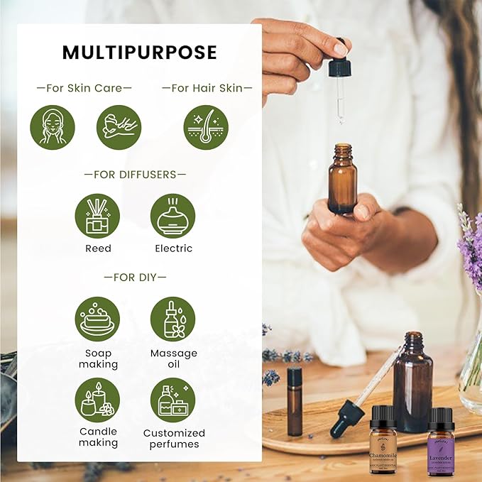 yethious Chamomile Lavender Essential Oil Set Pure Chamomile Lavender Aromatherapy Oils Organic Chamomile Essential Oil for Diffuser 2 Pack 10ML - Bloomnest
