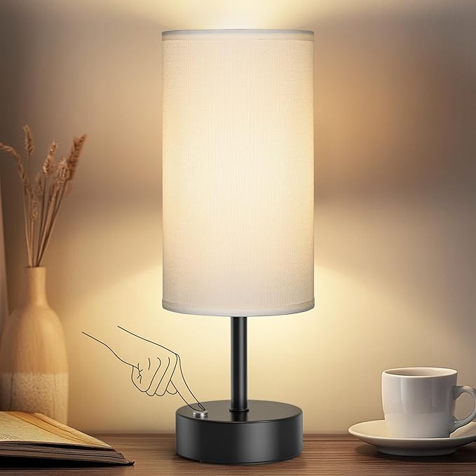 ROTTOGOON Cordless Table Lamp Touch Control Dimmable Small Bedside Table Lamps with Beige Fabric Shade 5000mAh Rechargeable Battery Powered Desk Lamp for Bedroom,Home,Office,Dorm-Black - Bloomnest