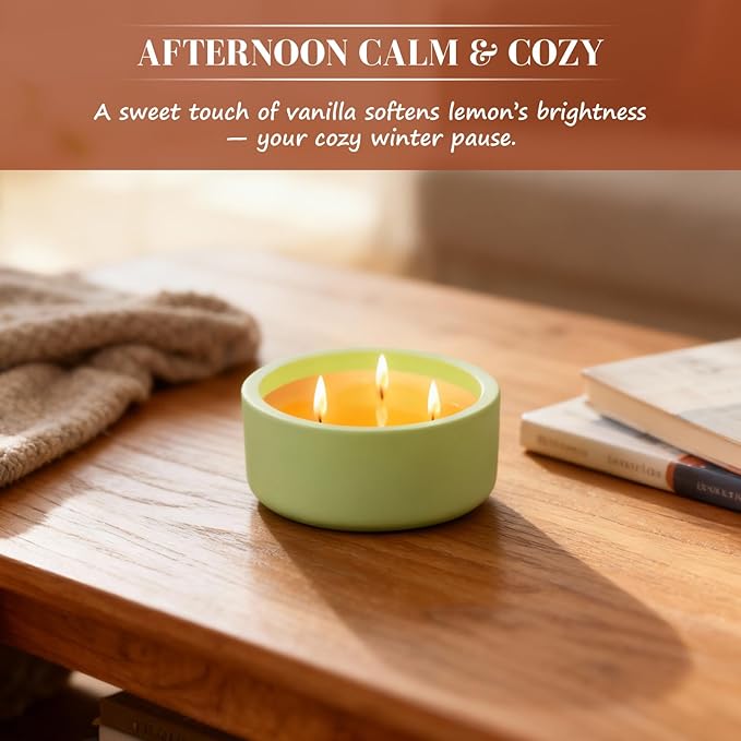 Viyffo Fall Candles - Lemon & Vanilla, 3 Wick Large Scented Candle, 20oz Soy Candles for Women & Men, Non Toxic Aromatherapy Candle, Ceramic Velas Perfect for Autumn Home Decor & Gift - Bloomnest