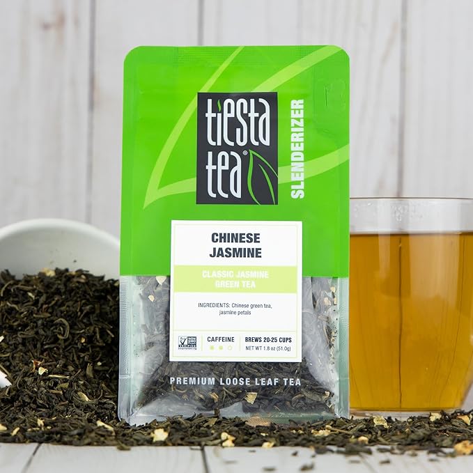 Tiesta Tea - Chinese Jasmine, Loose Leaf, Classic Jasmine Green Tea, Premium Blend, Medium Caffeinated Green Blend, Make Hot or Iced & Brews Up to 25 Cups, 1.8 Ounce Resealable Pouch - Bloomnest