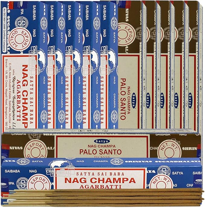 Nag Champa Incense Sticks and Palo Santo Incense Sticks with Incense Holder Bundle for Home Fragrance and Spiritual Décor TRUMIRI