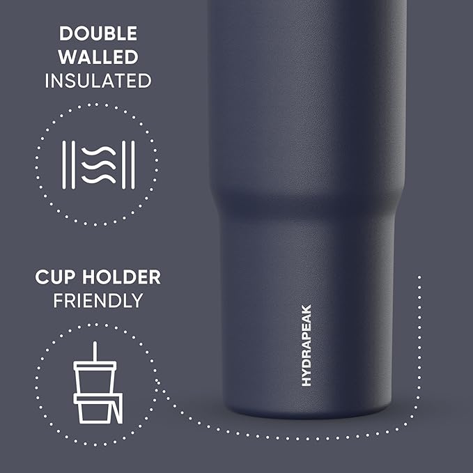 Hydrapeak Nomad 32 oz Tumbler with Handle and Straw Lid, Leakproof, Double Insulated, 32oz Cup, Stainless Steel | Navy - Bloomnest