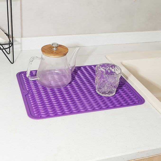 Silicone Dish Drying Mat for Multiple Usage,Easy clean,Eco-friendly,Heat-resistant Silicone Mat for Kitchen Counter or Sink,Refrigerator or drawer liner Purple L 16 inches x 12 inches - Bloomnest