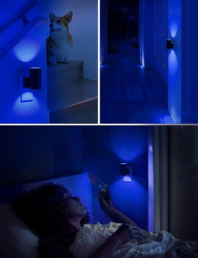 Blue Night Light, LOHAS Bluey Light Plug into Wall, Dusk to Dawn Sensor, 0-100LM, Adjustable Brightness, Calm Dimmable Lights for Bathroom, Hallway, Bedroom, 2 Pack - Bloomnest