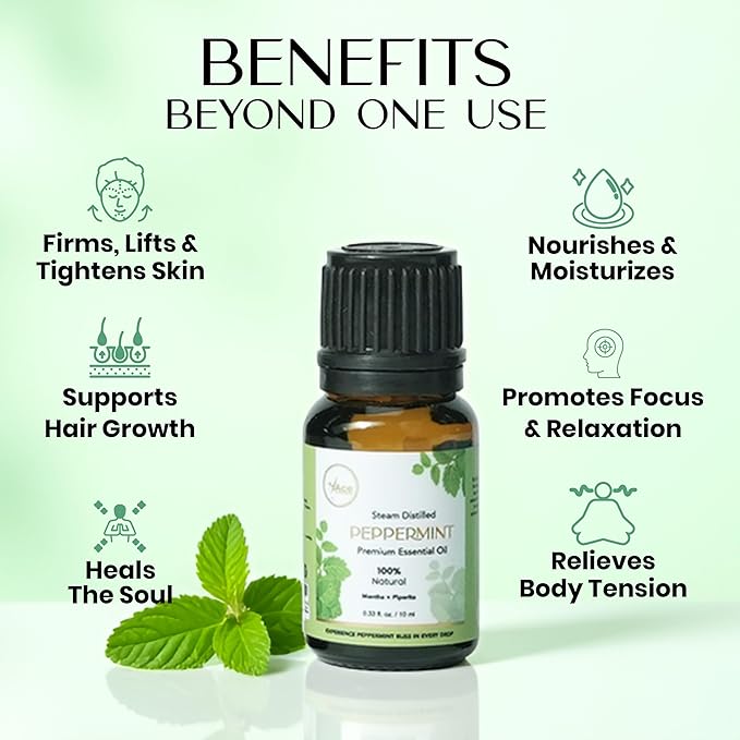 MyAce Peppermint Essential Oil 0.33 fl oz – 100% Pure & Steam Distilled Mentha Piperita – Undiluted, Natural Aromatherapy Oil for Diffuser, DIY Blends, Hair & Skin Care MyAce