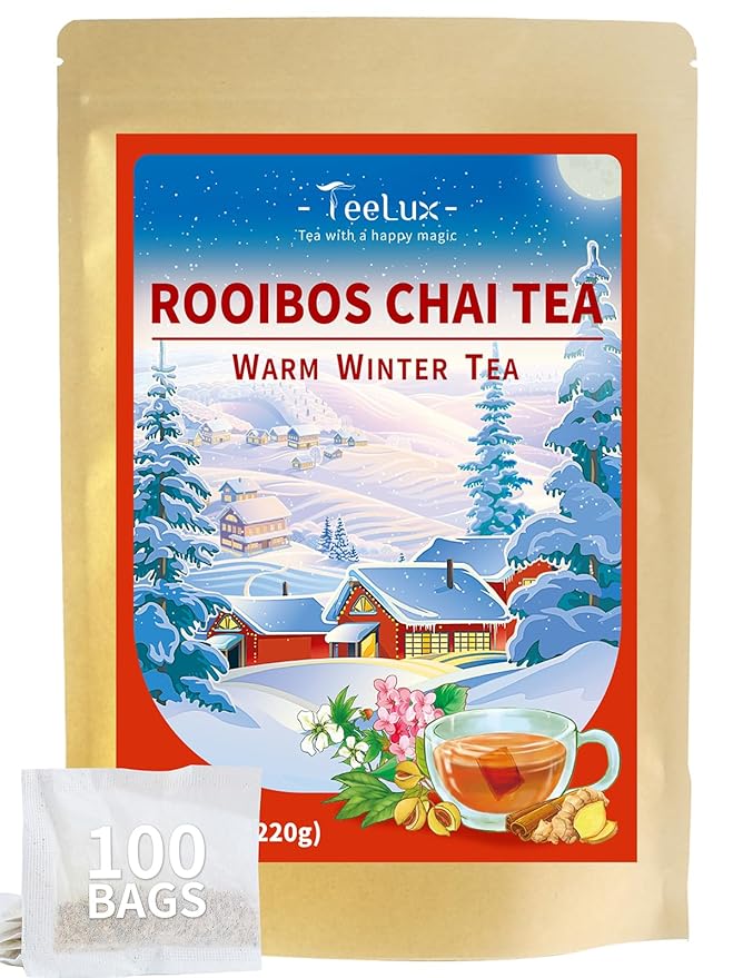 TeeLux Rooibos Chai Tea, Rooibos Tea with Cinnamon, Ginger, Clove & Cardamom, Smooth & Spicy & Sweet Flavor, Caffeine-Free, 100 Count - Bloomnest